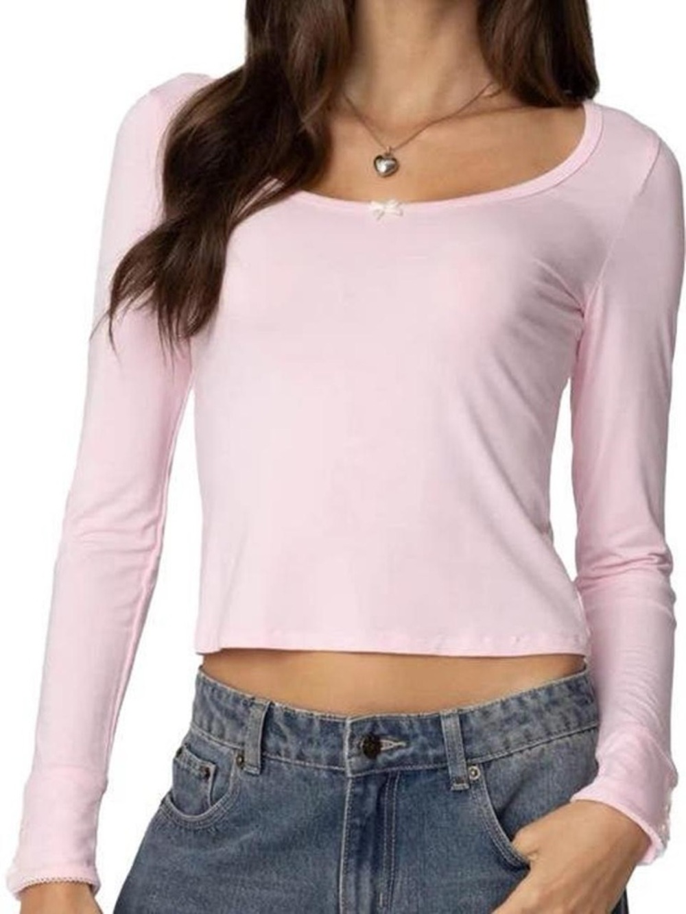 Edikted Light Pink Lolo Bow Long Sleeve Top with Bows - Picture 3 of 8